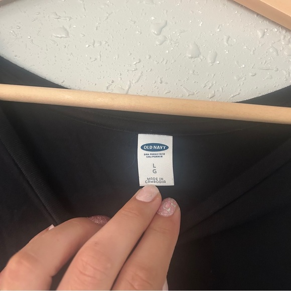 🦋 Old Navy Black Tie-Sleeve Short Sleeve Top Casual Neutral Comfy Stretch Large - Picture 2 of 7